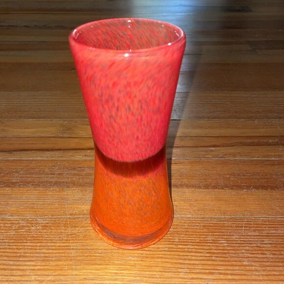 Speckled Art Glass Vase Red Orange 7x2.5 in - Picture 4 of 11